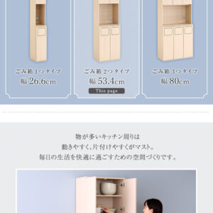 さわやかなごみ箱一体型食器棚　ごみ箱2つタイプ