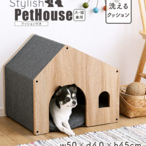ペットハウス　クッション付き　天然木製