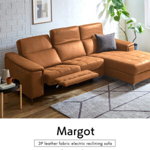 3人掛け レザーファブリック 電動リクライニング カウチソファ【Margot-マーゴ-】