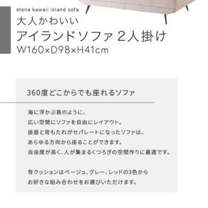 大人かわいい アイランドソファ 2人掛け