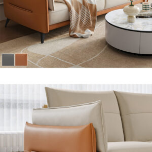 2重肘掛デザイン カウレザー3人掛けソファ