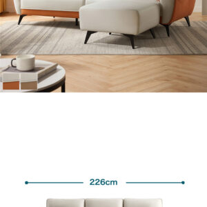 ツートンカラー4人掛けソファ+オットマン クッション付き