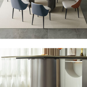 ダイニングテーブル＆チェア-オレンジ2脚ネイビー4脚-　7点セット　160cm