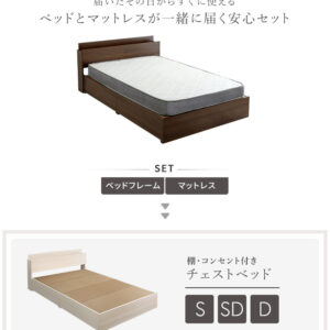 棚・コンセント付きチェストベッド ボンネルコイルマットレスセット(ダブル)