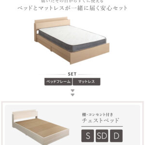 棚・コンセント付きチェストベッド ボンネルコイルマットレスセット(シングル)