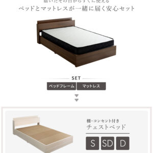 棚・コンセント付きチェストベッド ポケットコイルマットレスセット(ダブル)