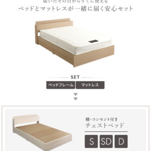 棚・コンセント付きチェストベッド 日本製ポケットコイルマットレスセット(シングル)